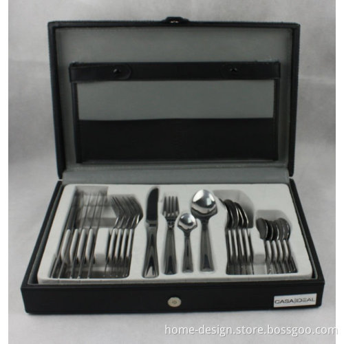 Cheaper stainless steel 24pcs/72pcs cutlery sets with leather case